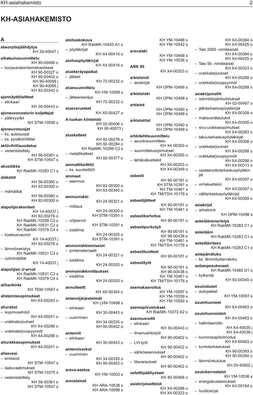 pysäköintitilat aktiivihiilisuodatus vedenkäsittely KH 56-00361 o akustiikka KH RakMK-10283 C1 s alakatot KH 56-00360 o märkätilat KH 56-00360 o alapohjarakenteet KH 14-40037 j KH 92-00278 o KH