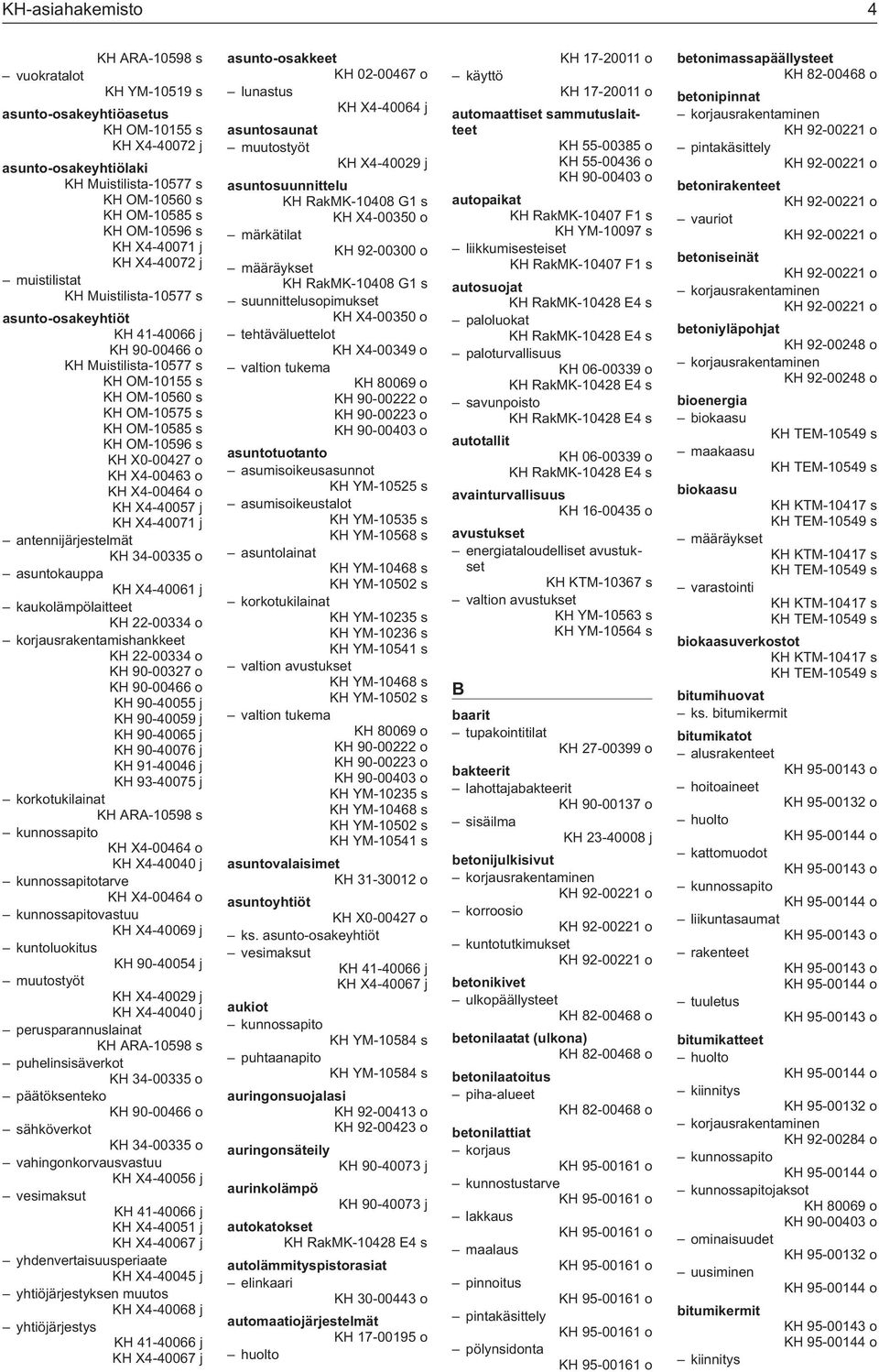 X4-00464 o KH X4-40057 j KH X4-40071 j antennijärjestelmät KH 34-00335 o asuntokauppa KH X4-40061 j kaukolämpölaitteet KH 22-00334 o korjausrakentamishankkeet KH 22-00334 o KH 90-00327 o KH 90-40059