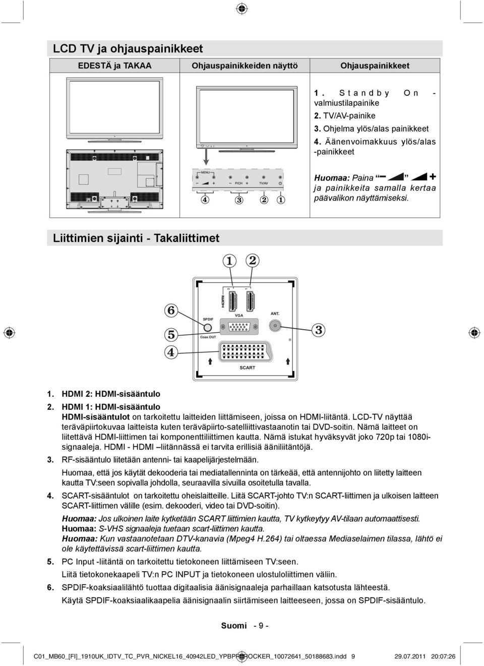 HDMI 2: HDMI-sisääntulo HDMI 1: HDMI-sisääntulo HDMI-sisääntulot on tarkoitettu laitteiden liittämiseen, joissa on HDMI-liitäntä.