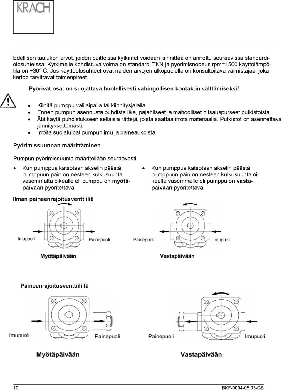 Pyörivät osat on suojattava huolellisesti vahingollisen kontaktin välttämiseksi!