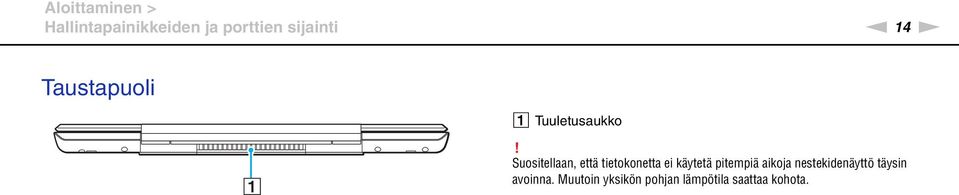 Suositellaan, että tietokonetta ei käytetä pitempiä