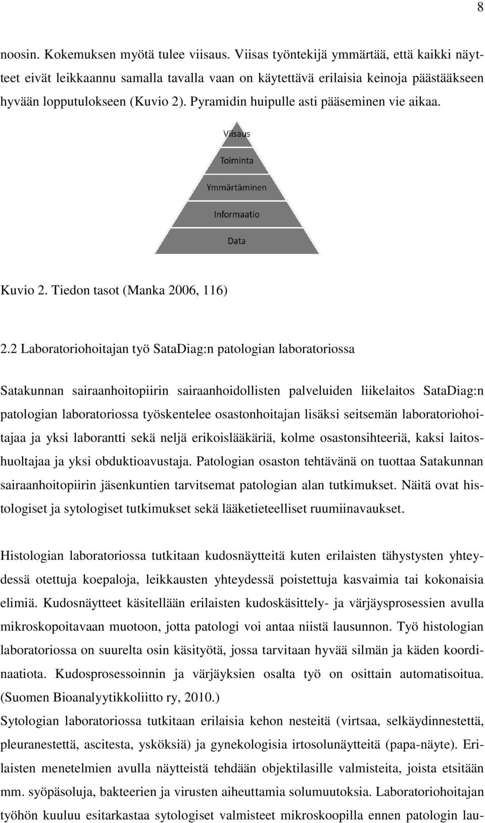 Pyramidin huipulle asti pääseminen vie aikaa. Kuvio 2. Tiedon tasot (Manka 2006, 116) 2.