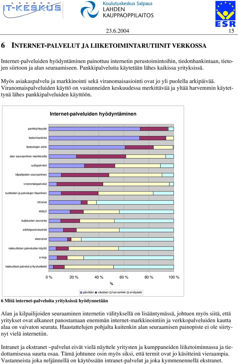 Viranomaispalveluiden käyttö on vastanneiden keskuudessa merkittävää ja yltää harvemmin käytettynä lähes pankkipalveluiden käyttöön.