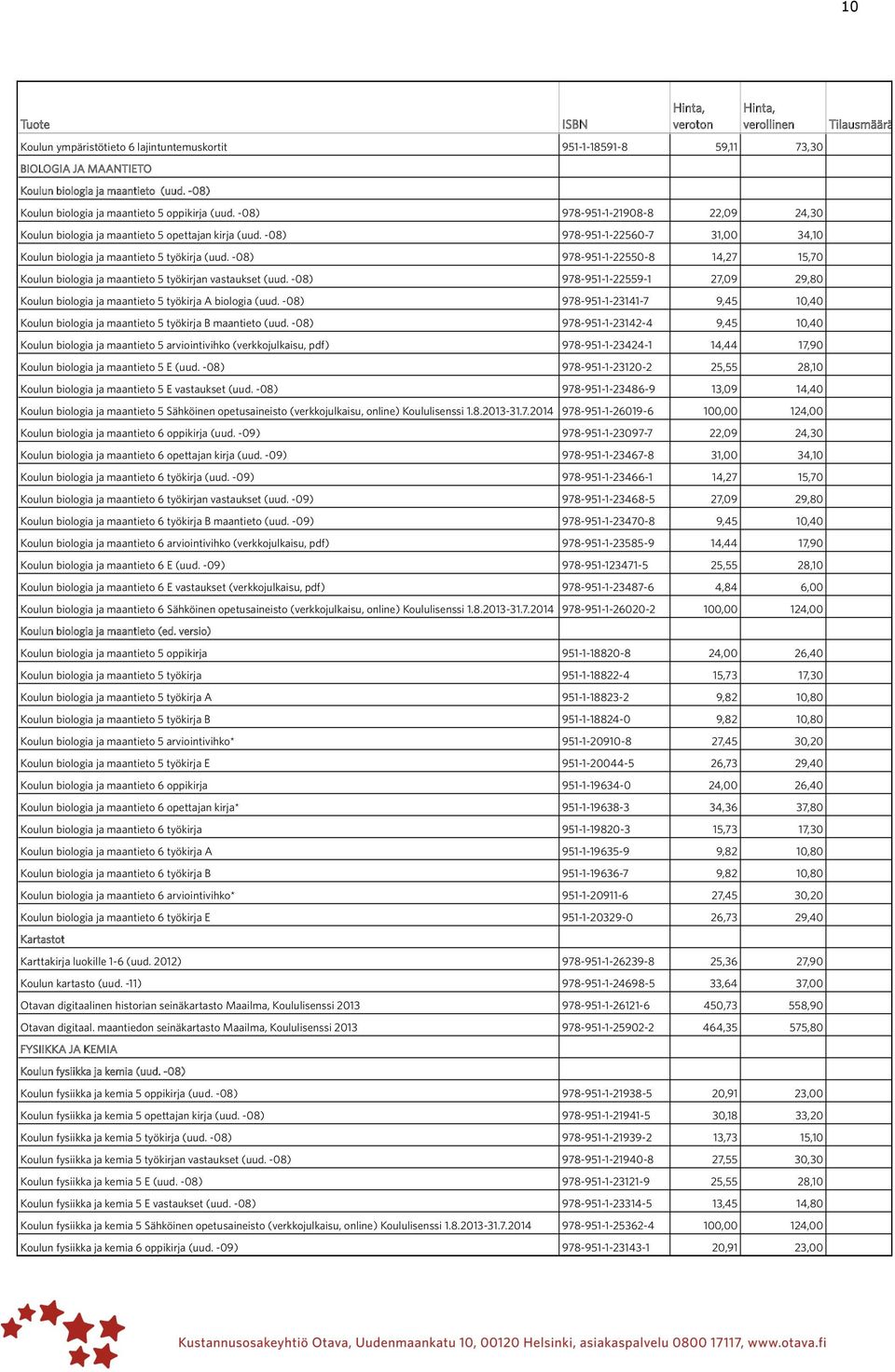 -08) 978-951-1-22550-8 14,27 15,70 Koulun biologia ja maantieto 5 työkirjan vastaukset (uud. -08) 978-951-1-22559-1 27,09 29,80 Koulun biologia ja maantieto 5 työkirja A biologia (uud.