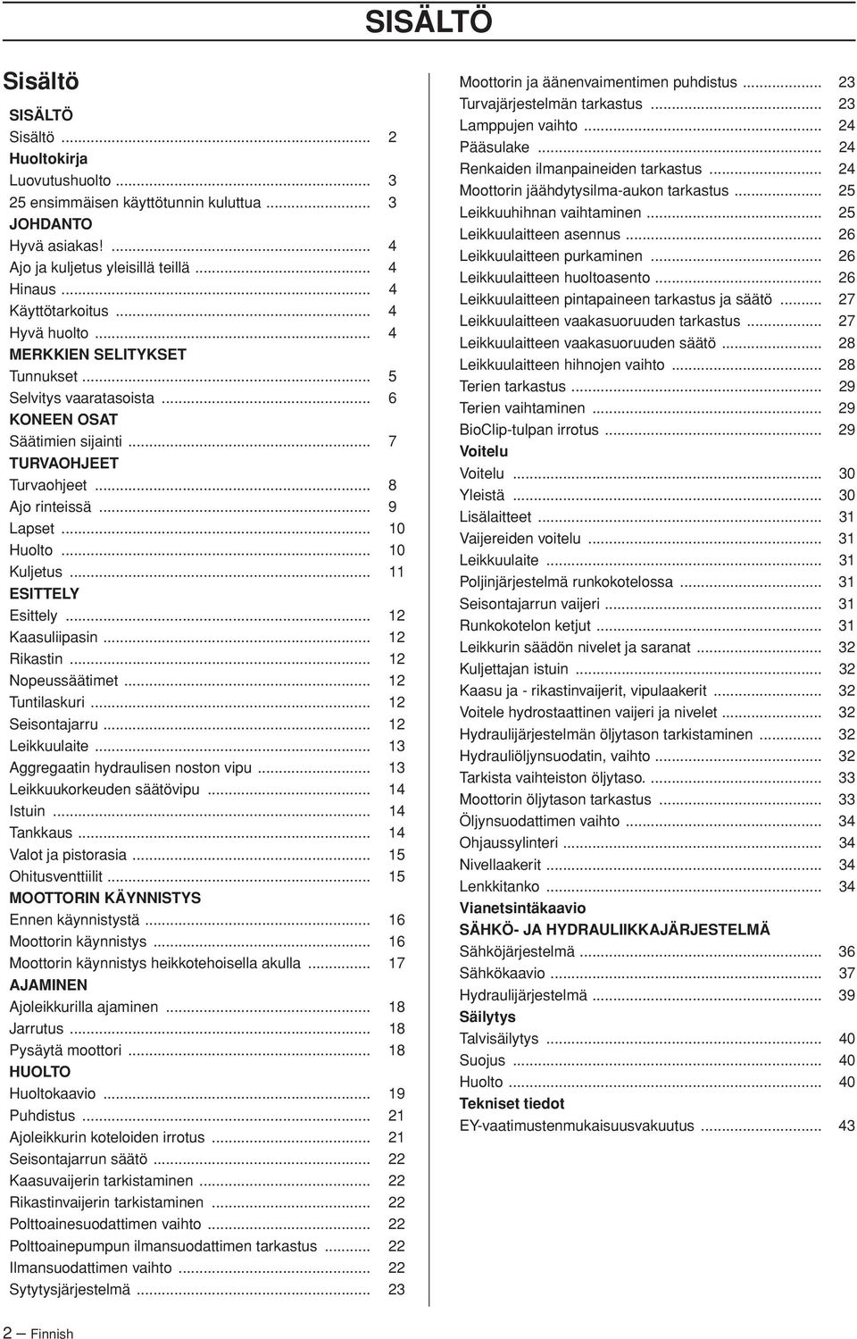 .. 10 Huolto... 10 Kuljetus... 11 ESITTELY Esittely... 12 Kaasuliipasin... 12 Rikastin... 12 Nopeussäätimet... 12 Tuntilaskuri... 12 Seisontajarru... 12 Leikkuulaite.