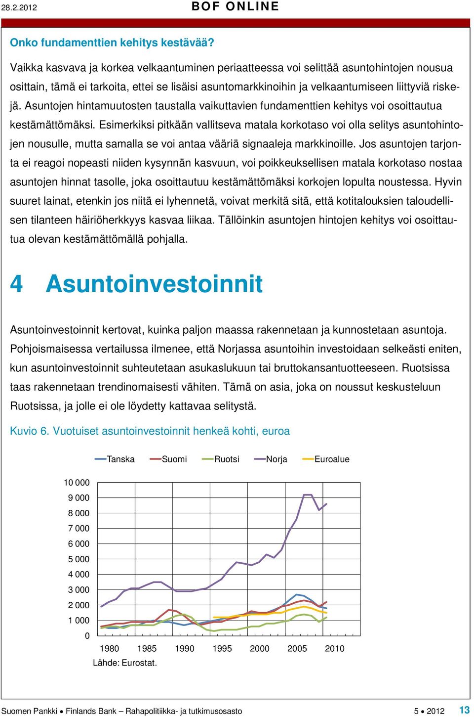 Asuntojen hintamuutosten taustalla vaikuttavien fundamenttien kehitys voi osoittautua kestämättömäksi.