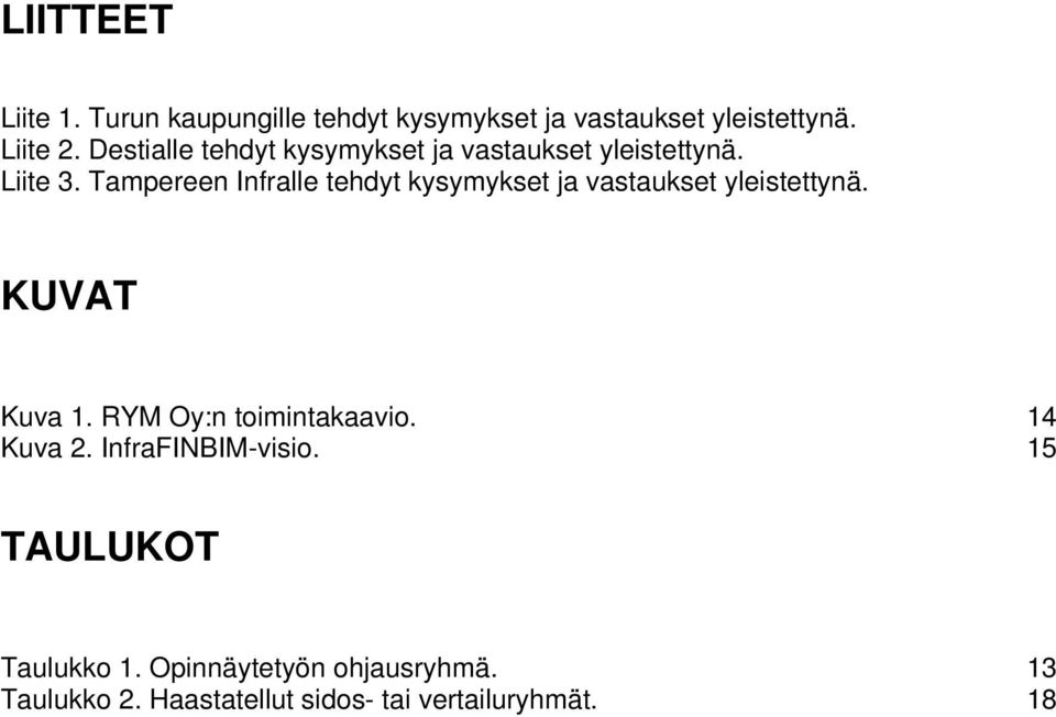 Tampereen Infralle tehdyt kysymykset ja vastaukset yleistettynä. KUVAT Kuva 1.