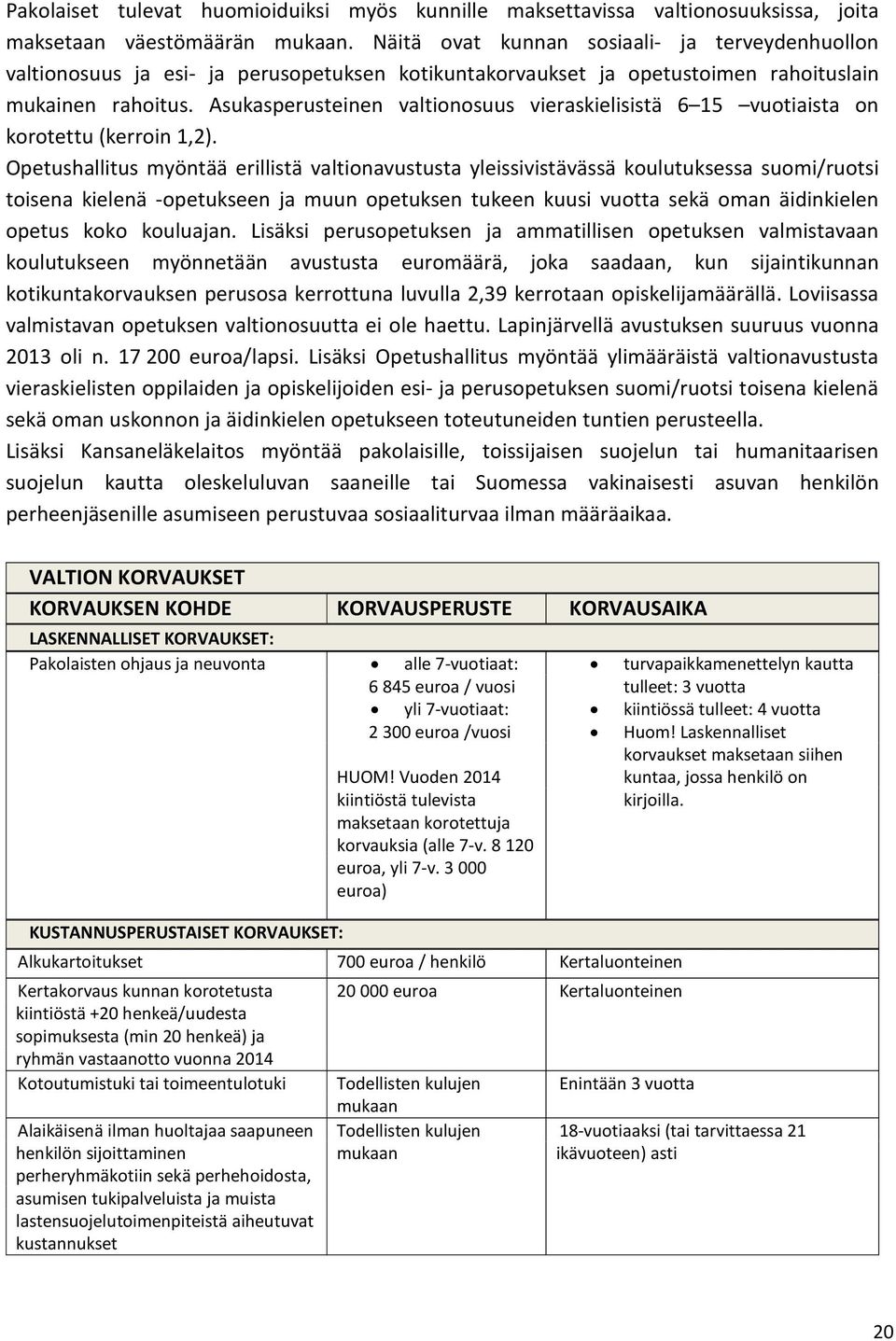 Asukasperusteinen valtionosuus vieraskielisistä 6 15 vuotiaista on korotettu (kerroin 1,2).