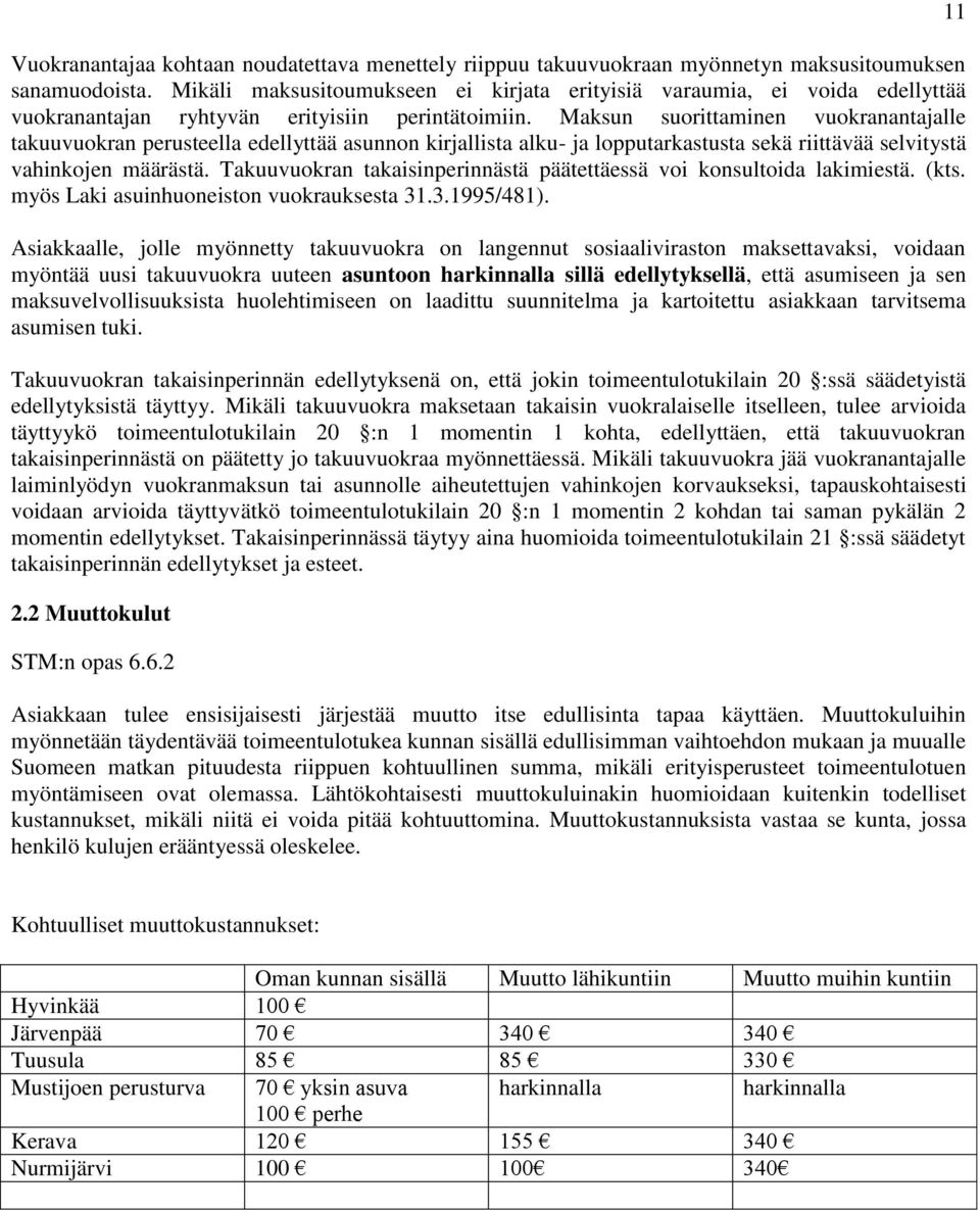 Maksun suorittaminen vuokranantajalle takuuvuokran perusteella edellyttää asunnon kirjallista alku- ja lopputarkastusta sekä riittävää selvitystä vahinkojen määrästä.