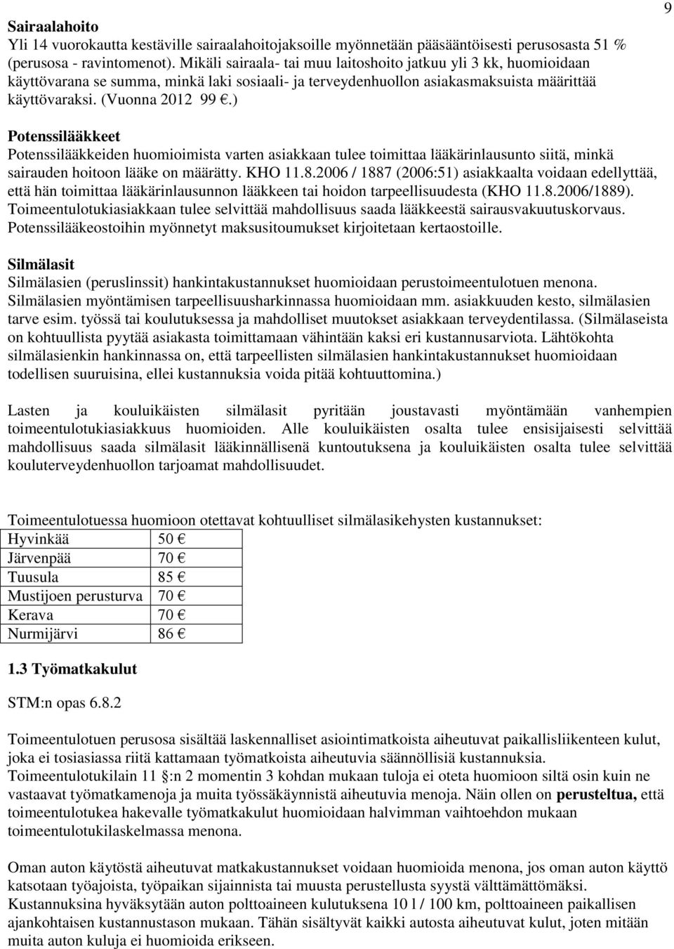 ) 9 Potenssilääkkeet Potenssilääkkeiden huomioimista varten asiakkaan tulee toimittaa lääkärinlausunto siitä, minkä sairauden hoitoon lääke on määrätty. KHO 11.8.