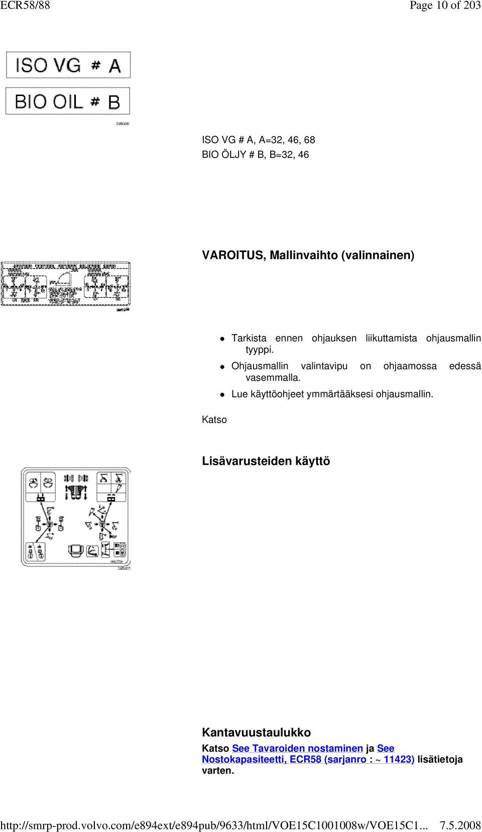 Ohjausmallin valintavipu on ohjaamossa edessä vasemmalla. Lue käyttöohjeet ymmärtääksesi ohjausmallin.