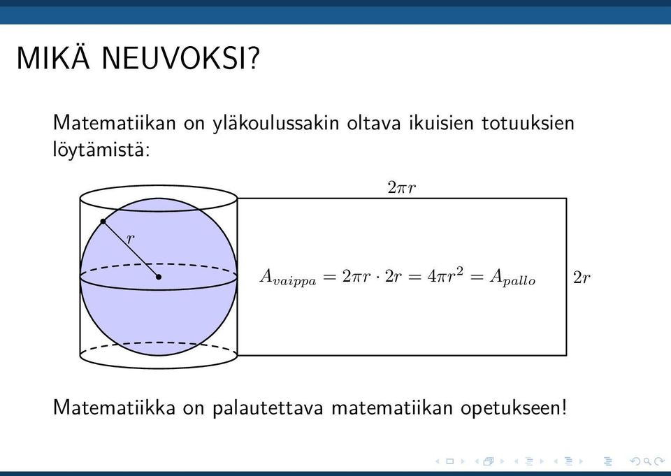 ikuisien totuuksien löytämistä: 2πr r A