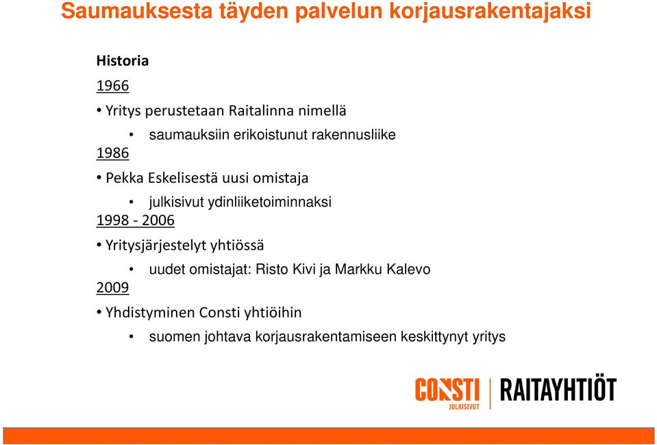 ydinliiketoiminnaksi 1998-2006 Yritysjärjestelyt yhtiössä uudet omistajat: Risto Kivi ja