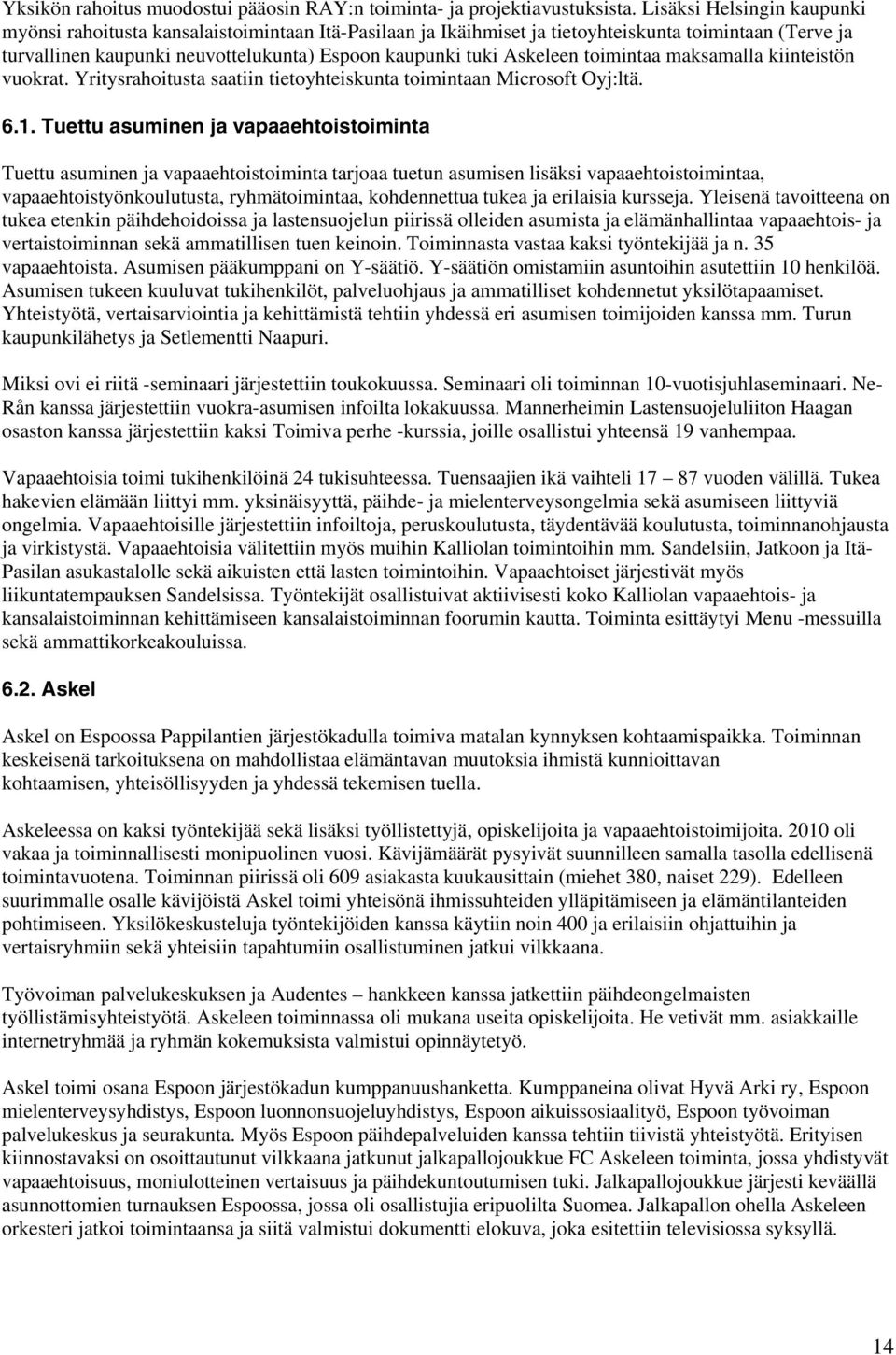 Askeleen toimintaa maksamalla kiinteistön vuokrat. Yritysrahoitusta saatiin tietoyhteiskunta toimintaan Microsoft Oyj:ltä. 6.1.