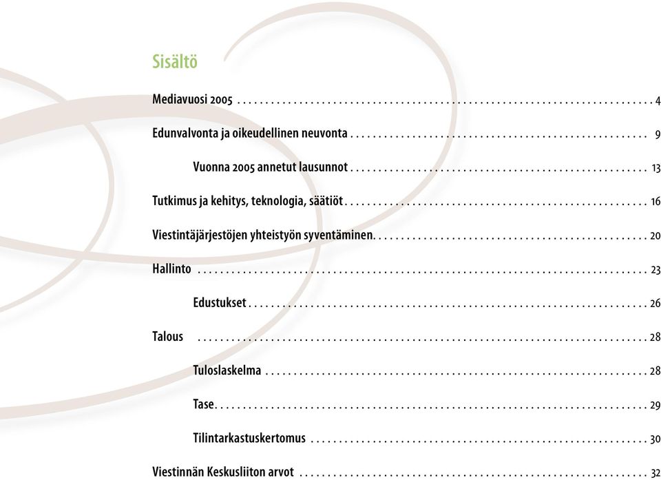 ................................................ 20 Hallinto................................................................................ 23 Edustukset....................................................................... 26 Talous.