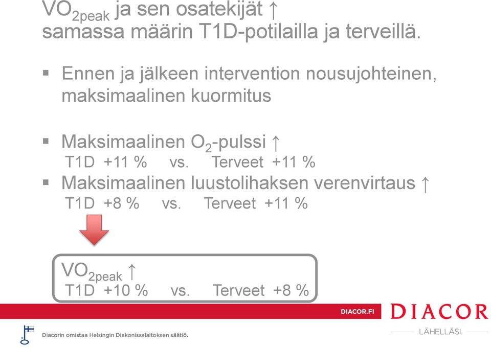 Maksimaalinen O 2 -pulssi T1D +11 % vs.