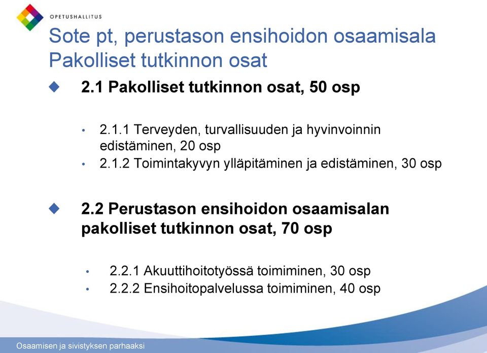 1.2 Toimintakyvyn ylläpitäminen ja edistäminen, 30 osp 2.