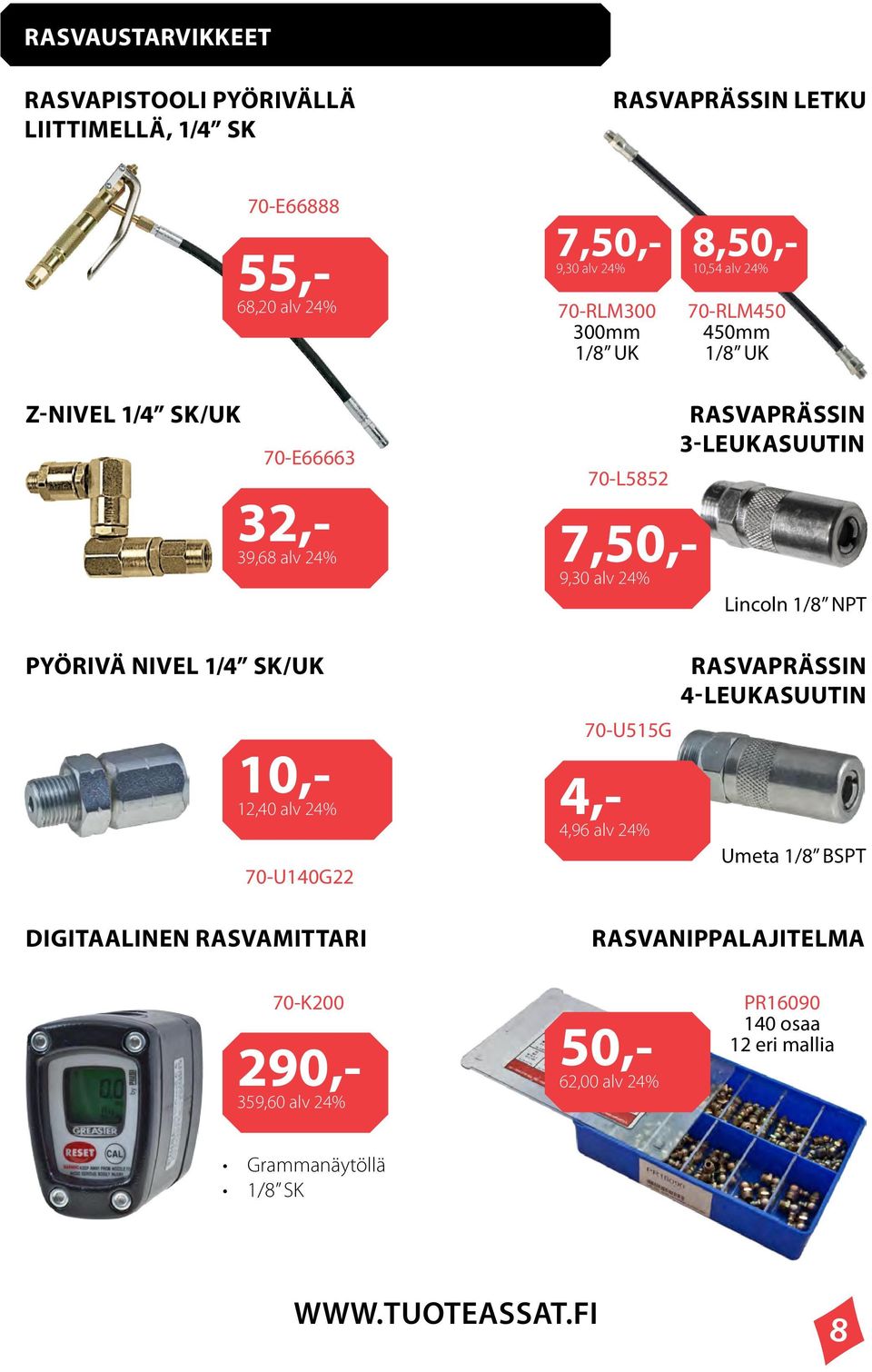 70-U140G22 DIGITAALINEN RASVAMITTARI RASVAPRÄSSIN 3-LEUKASUUTIN 70-L5852 7,50,- 9,30 alv 24% RASVAPRÄSSIN 4-LEUKASUUTIN 70-U515G 4,- 4,96 alv 24%