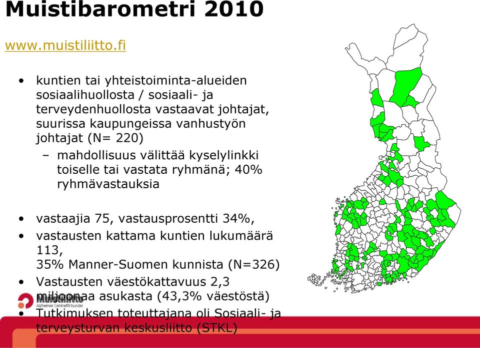 vanhustyön johtajat (N= 220) mahdollisuus välittää kyselylinkki toiselle tai vastata ryhmänä; 40% ryhmävastauksia vastaajia 75,