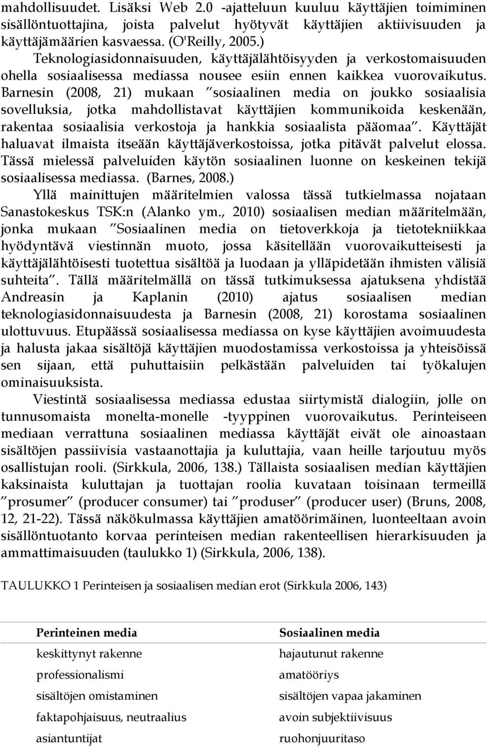 Barnesin (2008, 21) mukaan sosiaalinen media on joukko sosiaalisia sovelluksia, jotka mahdollistavat käyttäjien kommunikoida keskenään, rakentaa sosiaalisia verkostoja ja hankkia sosiaalista pääomaa.