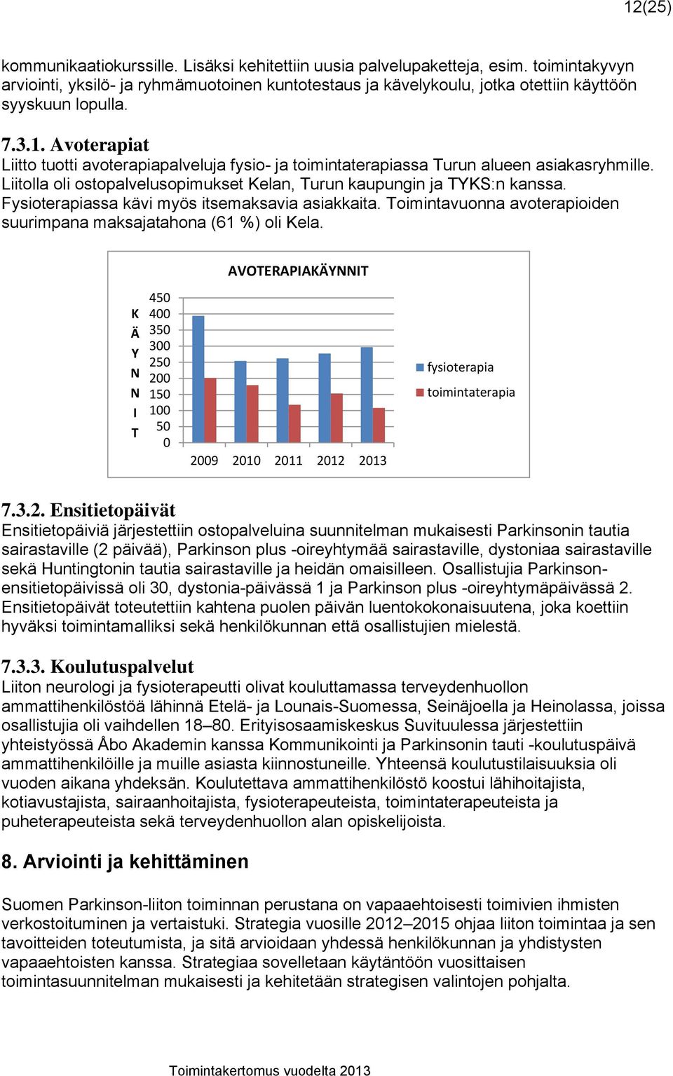 Avoterapiat Liitto tuotti avoterapiapalveluja fysio- ja toimintaterapiassa Turun alueen asiakasryhmille. Liitolla oli ostopalvelusopimukset Kelan, Turun kaupungin ja TYKS:n kanssa.