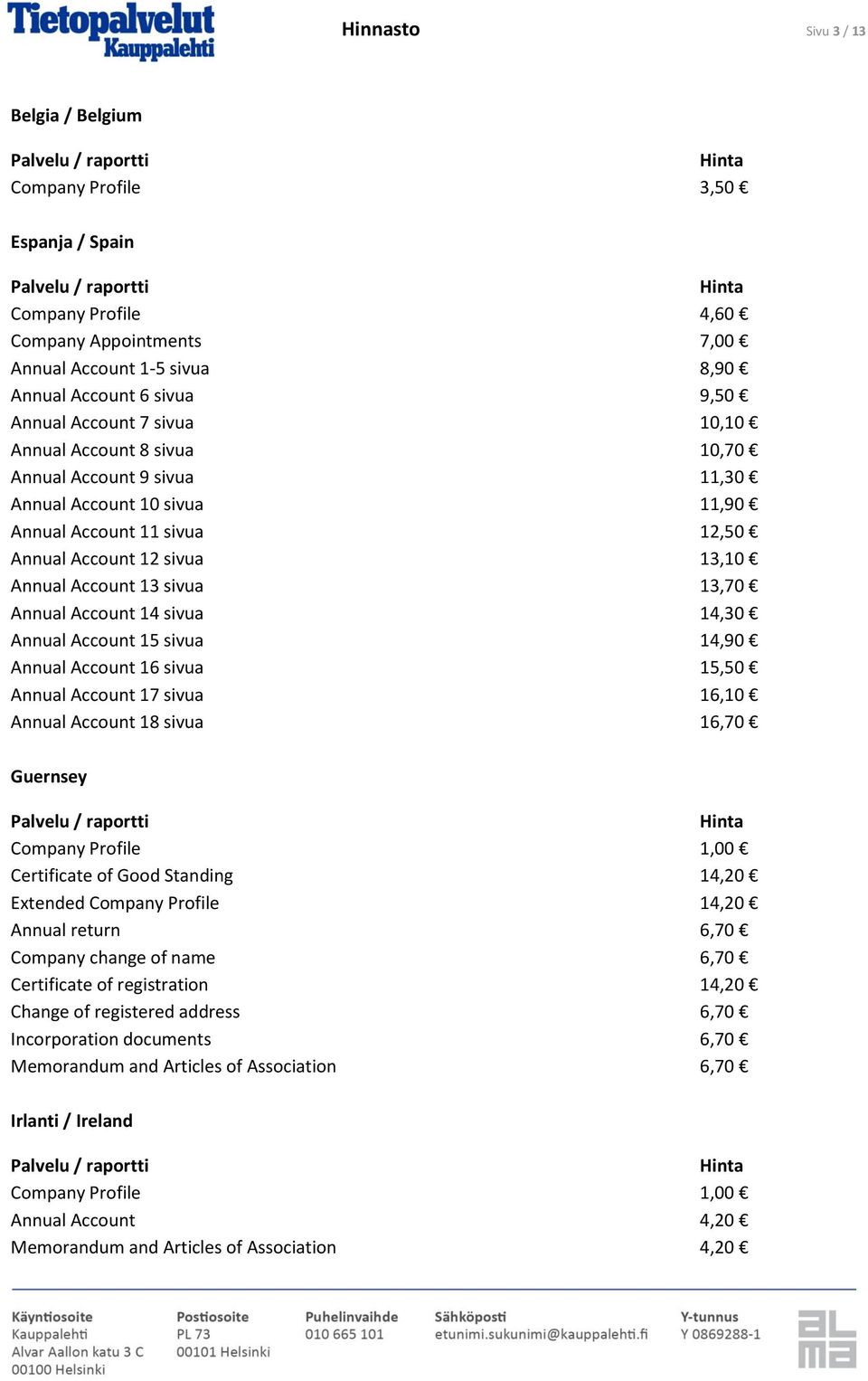 Account 14 sivua 14,30 Annual Account 15 sivua 14,90 Annual Account 16 sivua 15,50 Annual Account 17 sivua 16,10 Annual Account 18 sivua 16,70 Guernsey Company Profile 1,00 Certificate of Good