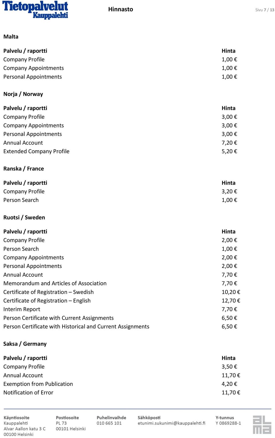 7,70 Memorandum and Articles of Association 7,70 Certificate of Registration Swedish 10,20 Certificate of Registration English 12,70 Interim Report 7,70 Person Certificate with Current