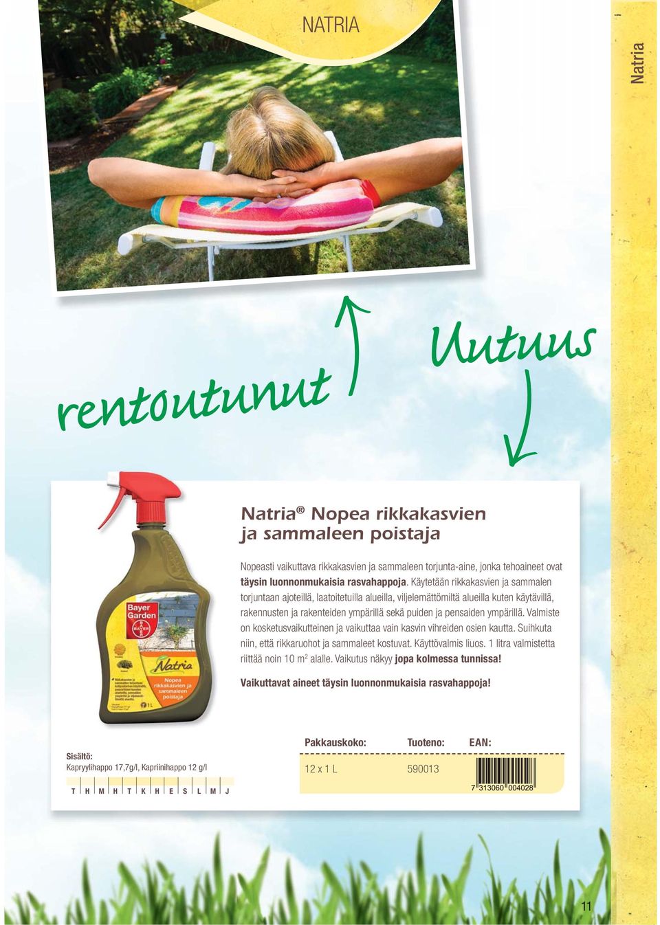 Käytetään rikkakasvien ja sammalen torjuntaan ajoteillä, laatoitetuilla alueilla, viljelemättömiltä alueilla kuten käytävillä, rakennusten ja rakenteiden ympärillä sekä puiden ja pensaiden