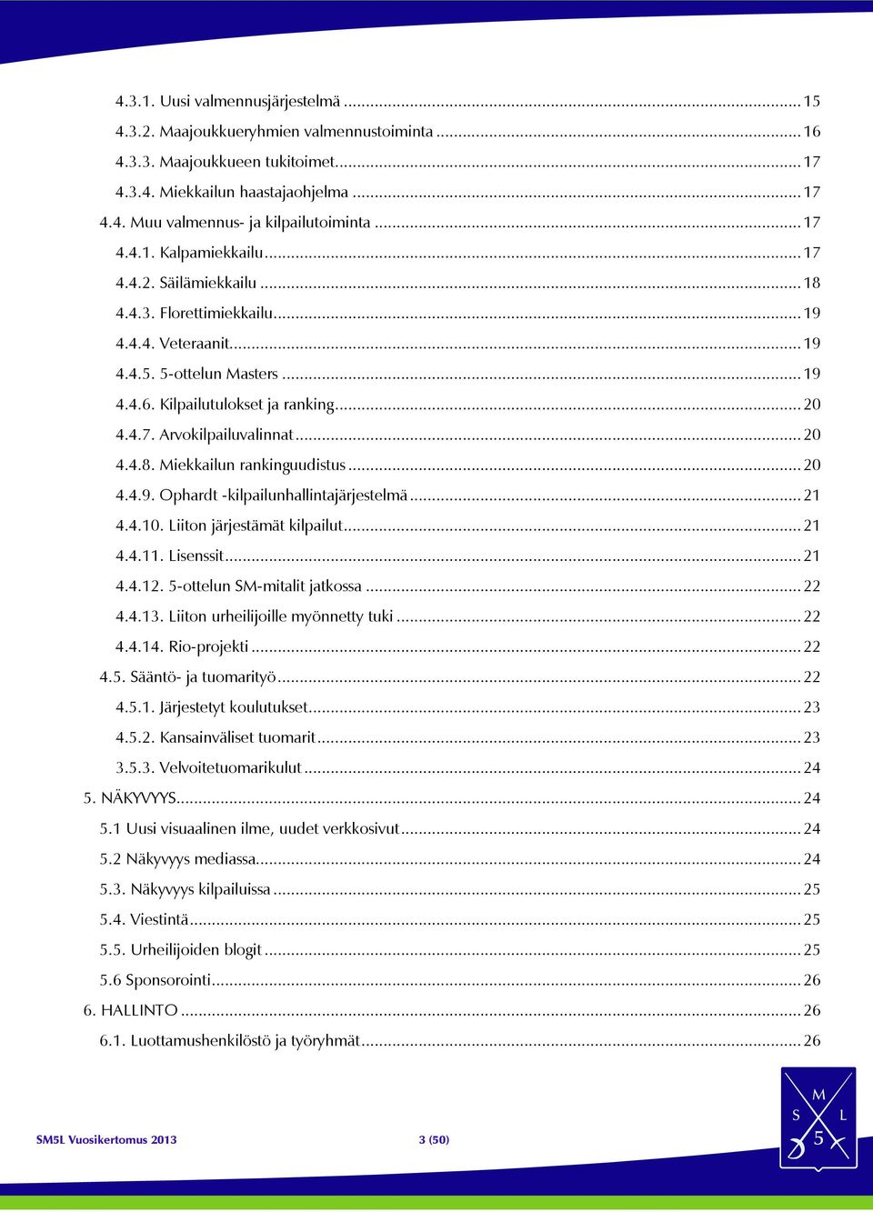 .. 20 4.4.8. Miekkailun rankinguudistus... 20 4.4.9. Ophardt -kilpailunhallintajärjestelmä... 21 4.4.10. Liiton järjestämät kilpailut... 21 4.4.11. Lisenssit... 21 4.4.12.