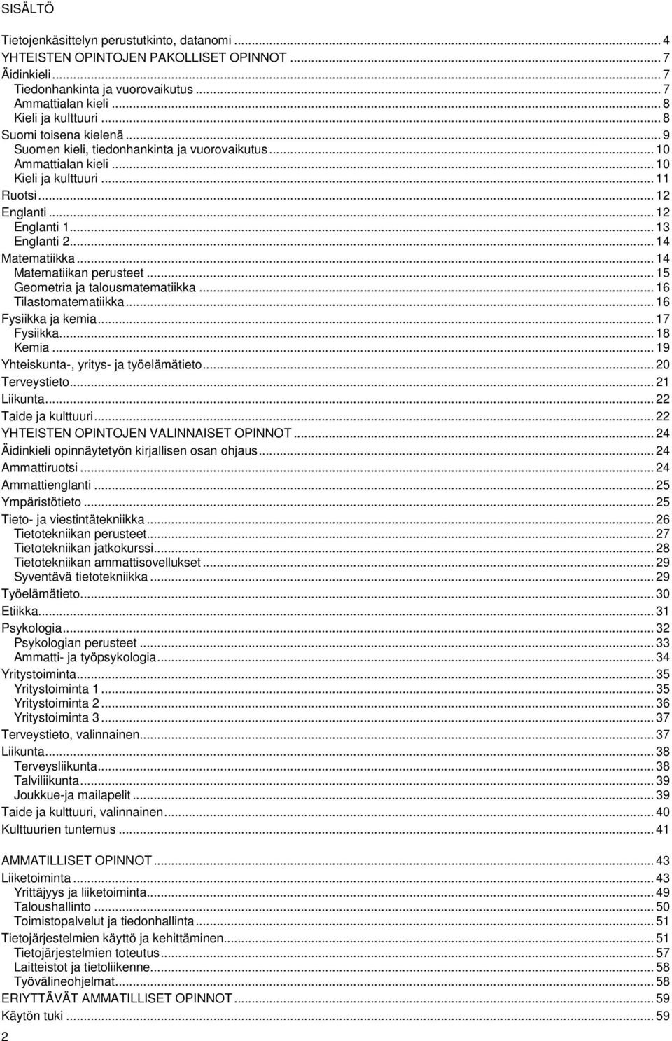 .. 14 Matematiikka... 14 Matematiikan perusteet... 15 Geometria ja talousmatematiikka... 16 Tilastomatematiikka... 16 Fysiikka ja kemia... 17 Fysiikka... 18 Kemia.