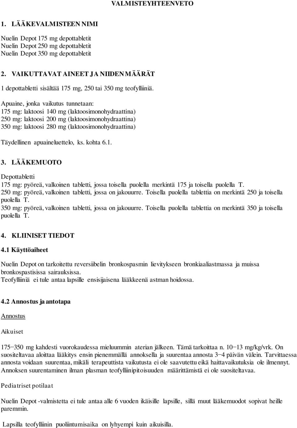 Apuaine, jonka vaikutus tunnetaan: 175 mg: laktoosi 140 mg (laktoosimonohydraattina) 250 mg: laktoosi 200 mg (laktoosimonohydraattina) 350 mg: laktoosi 280 mg (laktoosimonohydraattina) Täydellinen