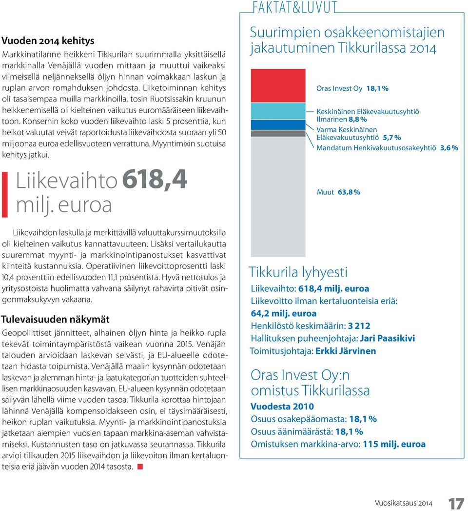 Konsernin koko vuoden liikevaihto laski 5 prosenttia, kun heikot valuutat veivät raportoidusta liikevaihdosta suoraan yli 50 miljoonaa euroa edellisvuoteen verrattuna.