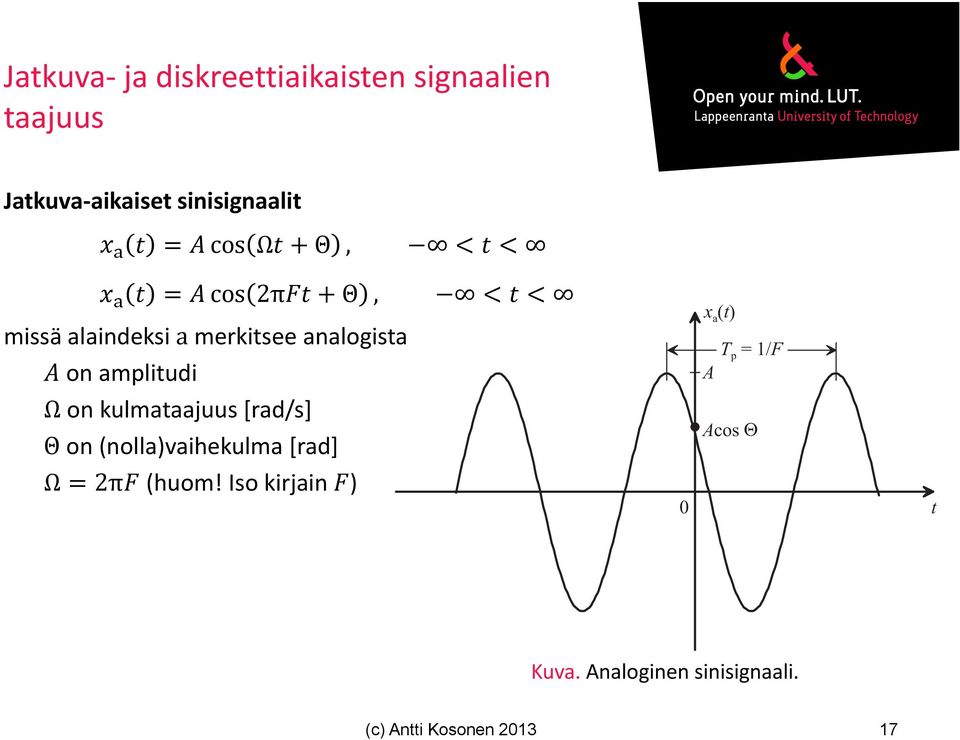 amplitudi Ω on kulmataajuus [rad/s] Θ on (nolla)vaihekulma [rad] Ω2π(huom!