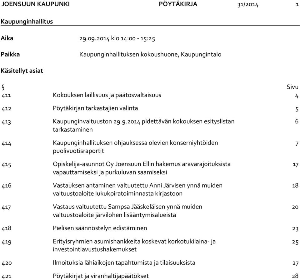 Kaupunginvaltuuston 29.