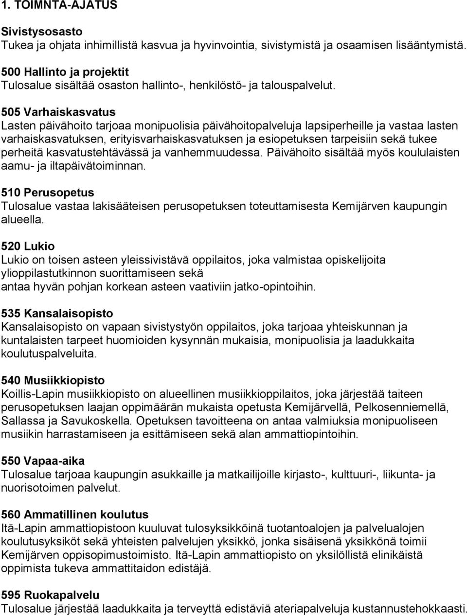 505 Varhaiskasvatus Lasten päivähoito tarjoaa monipuolisia päivähoitopalveluja lapsiperheille ja vastaa lasten varhaiskasvatuksen, erityisvarhaiskasvatuksen ja esiopetuksen tarpeisiin sekä tukee