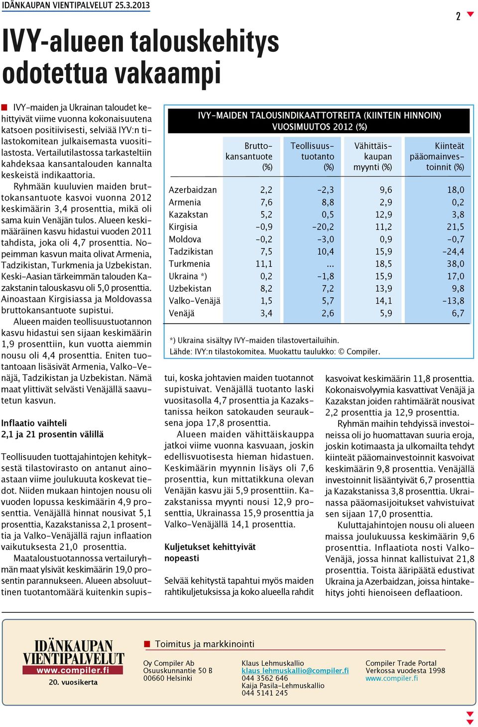 Ryhmään kuuluvien maiden bruttokansantuote kasvoi vuonna 2012 keskimäärin 3,4 prosenttia, mikä oli sama kuin Venäjän tulos.