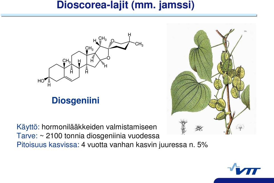 Diosgeniini Käyttö: hormonilääkkeiden valmistamiseen