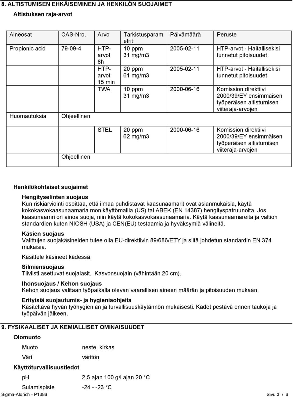 pitoisuudet 2005-02-11 HTP-arvot - Haitallisekisi tunnetut pitoisuudet 2000-06-16 Komission direktiivi 2000/39/EY ensimmäisen työperäisen altistumisen viiteraja-arvojen Ohjeellinen STEL 20 ppm 62