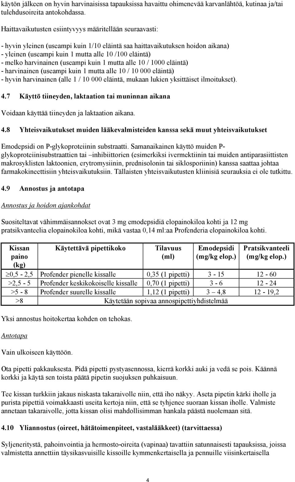 harvinainen (useampi kuin 1 mutta alle 10 / 1000 eläintä) - harvinainen (useampi kuin 1 mutta alle 10 / 10 000 eläintä) - hyvin harvinainen (alle 1 / 10 000 eläintä, mukaan lukien yksittäiset