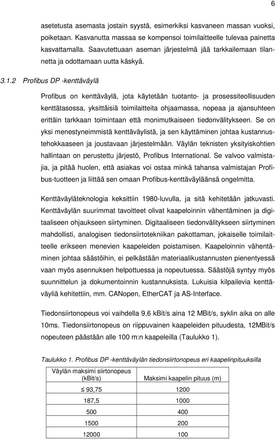 2 Profibus DP -kenttäväylä Profibus on kenttäväylä, jota käytetään tuotanto- ja prosessiteollisuuden kenttätasossa, yksittäisiä toimilaitteita ohjaamassa, nopeaa ja ajansuhteen erittäin tarkkaan