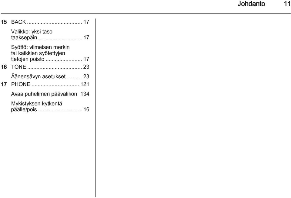poisto... 17 16 TONE... 23 Äänensävyn asetukset... 23 17 PHONE.