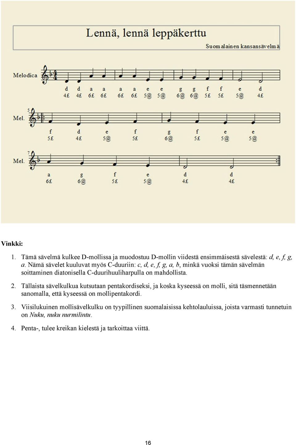 Tällaista sävelkulkua kutsutaan pentakordiseksi, ja koska kyseessä on molli, sitä täsmennetään sanomalla, että kyseessä on mollipentakordi. 3.