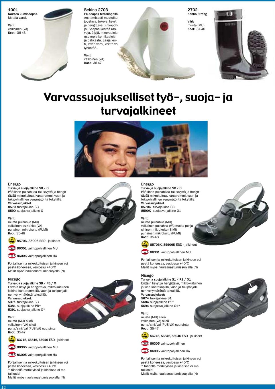 Koot: 36-47 2702 Kontio Strong Väri: Koot: 37-40 Varvassuojukselliset työ-, suoja- ja turvajalkineet Energo Turva- ja suojajalkine SB / O Päällinen pu-nahkaa tai kevyttä ja hengittävää mikrokuitua,