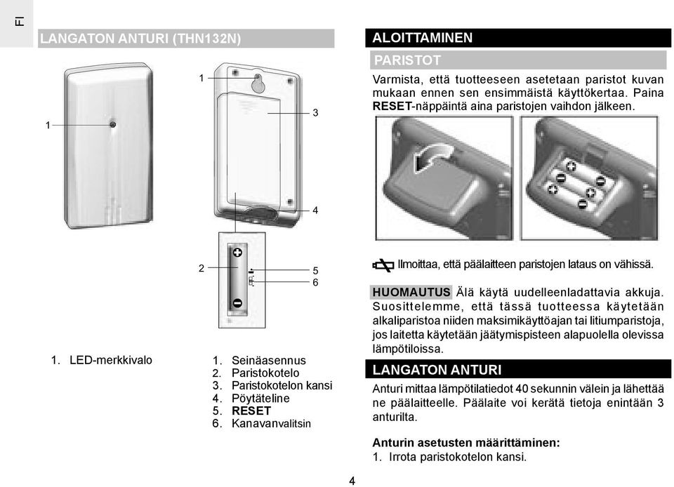 HUOMAUTUS Älä käytä uudelleenladattavia akkuja.