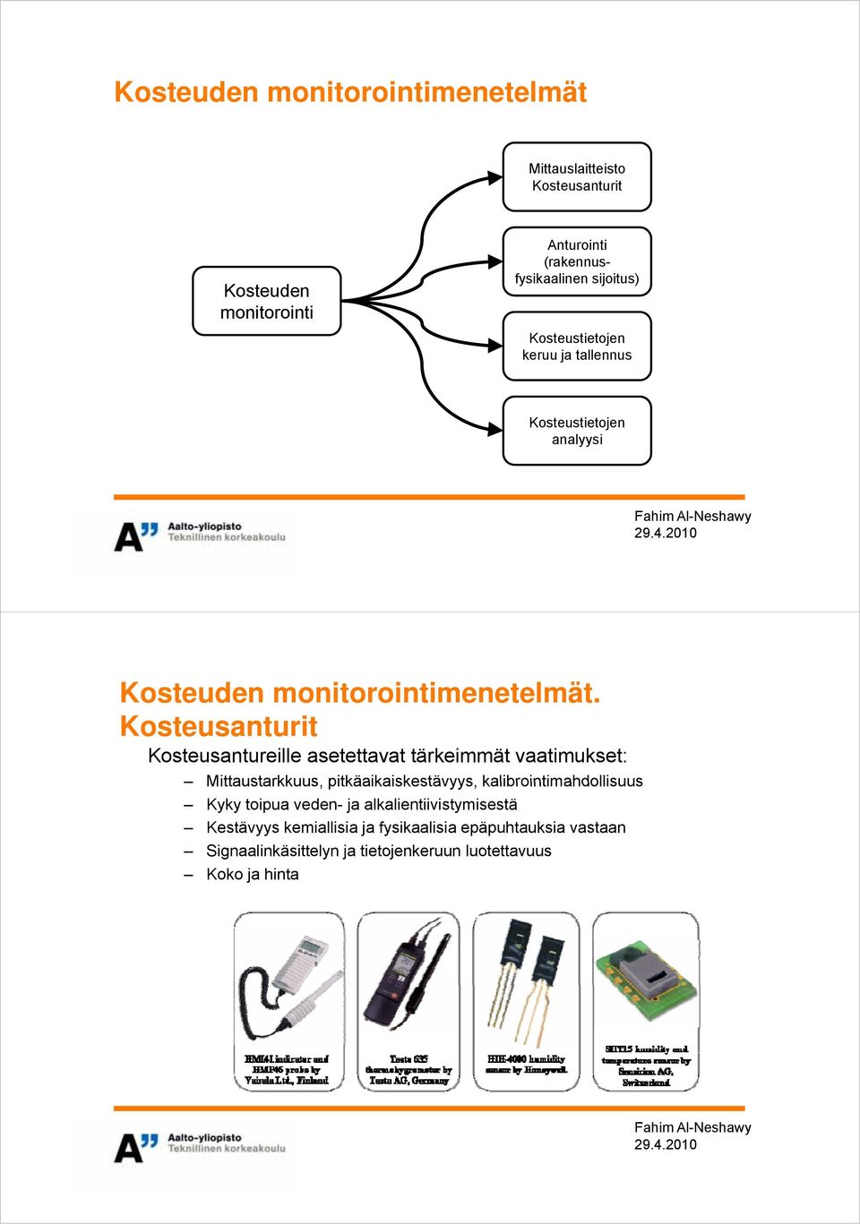 Kosteusanturit Kosteusantureille asetettavat tärkeimmät vaatimukset: Mittaustarkkuus, pitkäaikaiskestävyys, kalibrointimahdollisuus