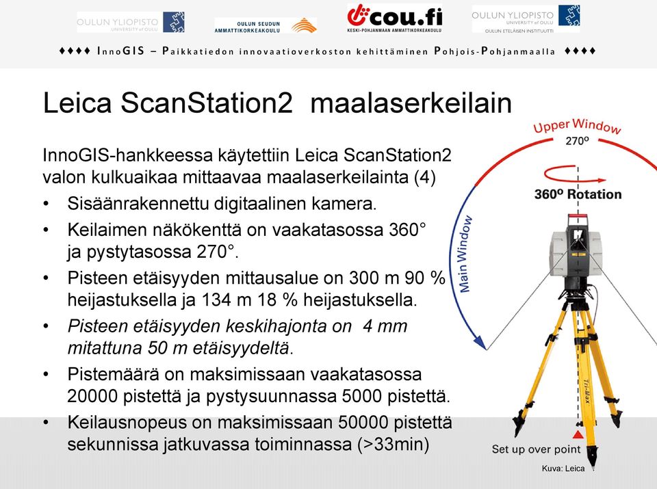 Pisteen etäisyyden mittausalue on 300 m 90 % heijastuksella ja 134 m 18 % heijastuksella.