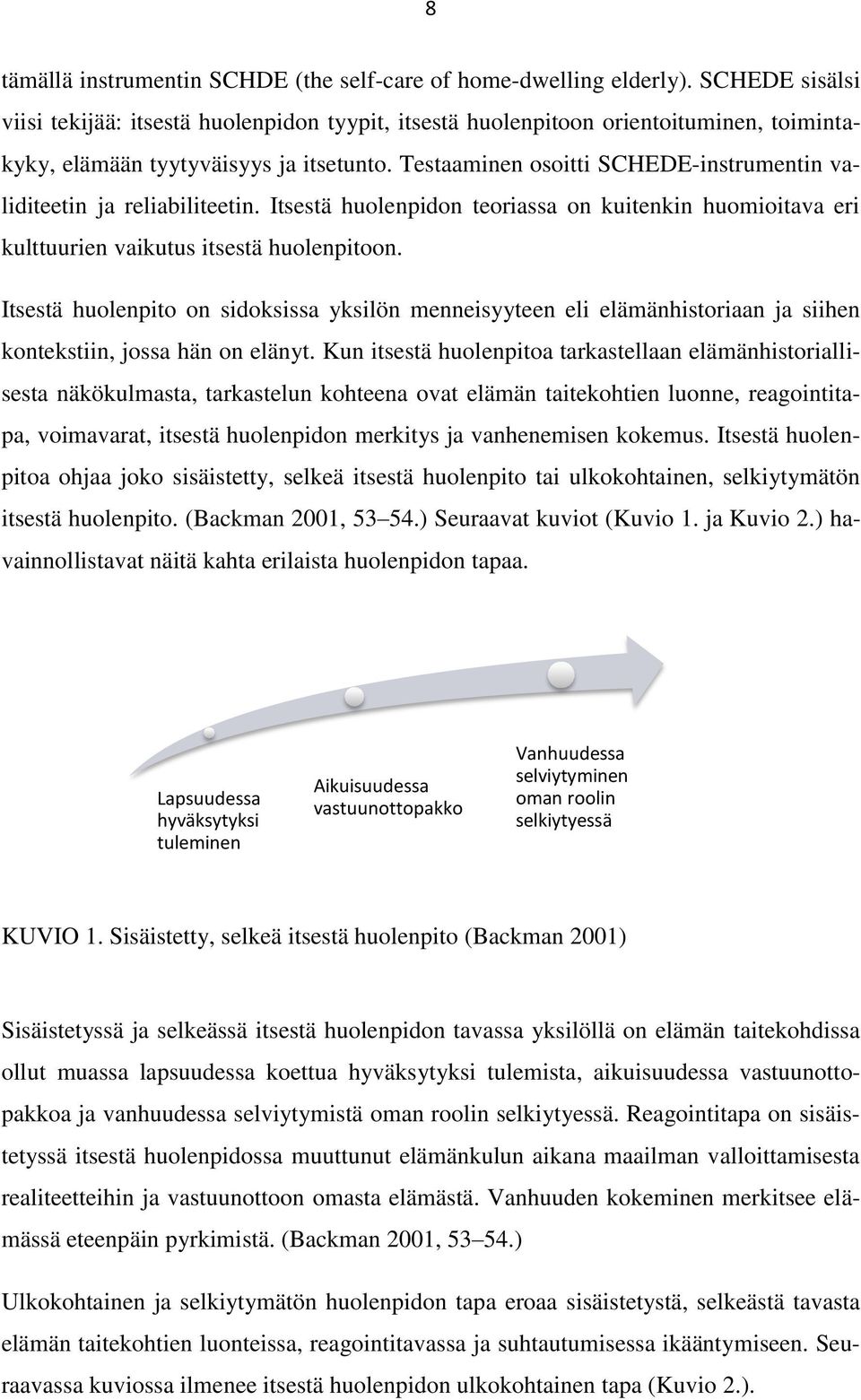 Testaaminen osoitti SCHEDE-instrumentin validiteetin ja reliabiliteetin. Itsestä huolenpidon teoriassa on kuitenkin huomioitava eri kulttuurien vaikutus itsestä huolenpitoon.