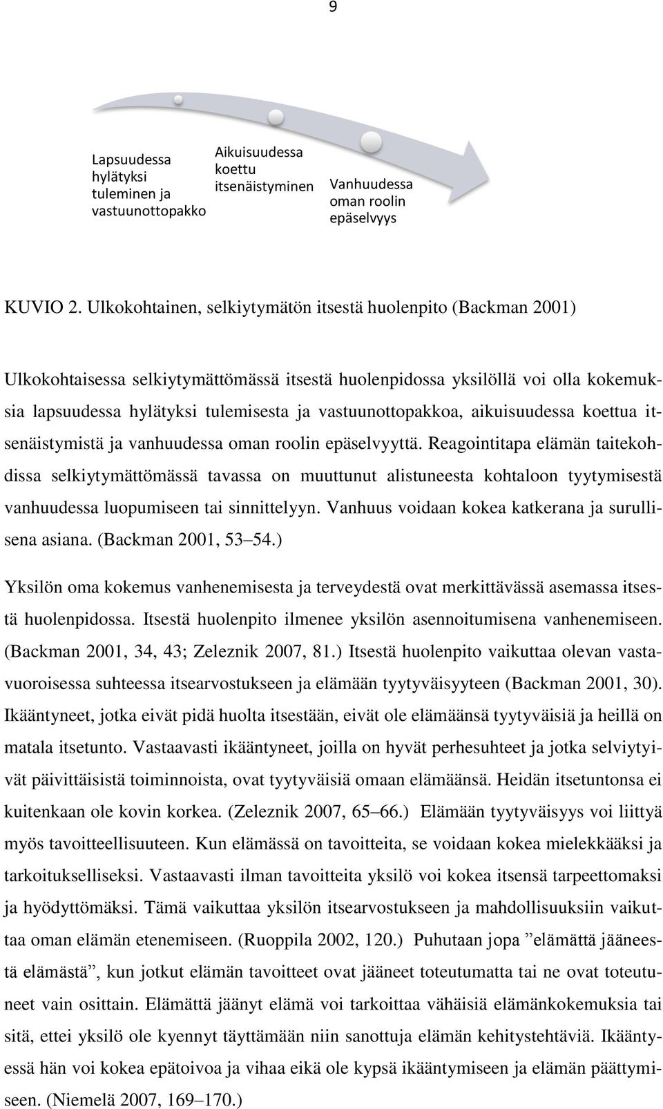 vastuunottopakkoa, aikuisuudessa koettua itsenäistymistä ja vanhuudessa oman roolin epäselvyyttä.