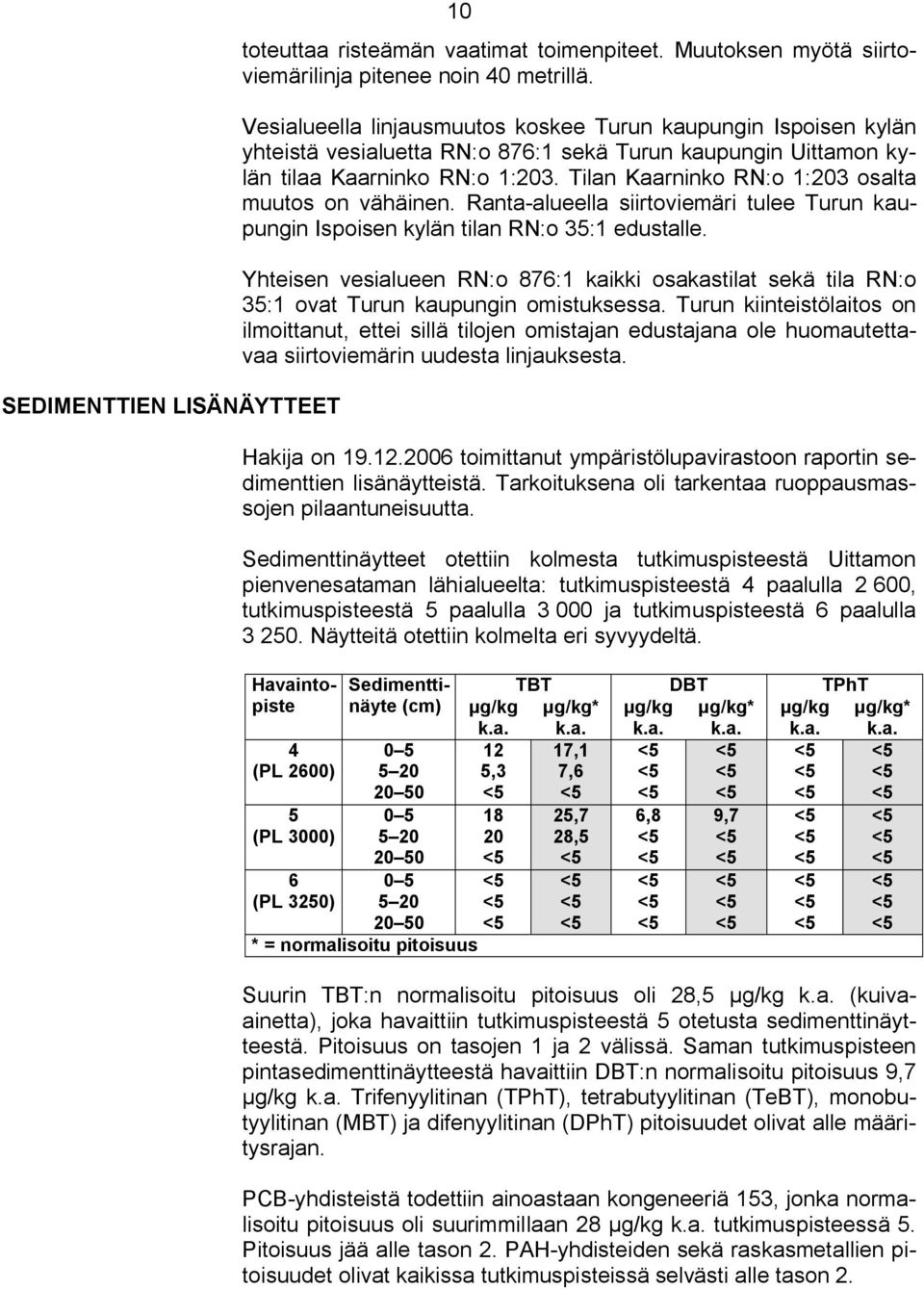 Tilan Kaarninko RN:o 1:203 osalta muutos on vähäinen. Ranta alueella siirtoviemäri tulee Turun kaupungin Ispoisen kylän tilan RN:o 35:1 edustalle.