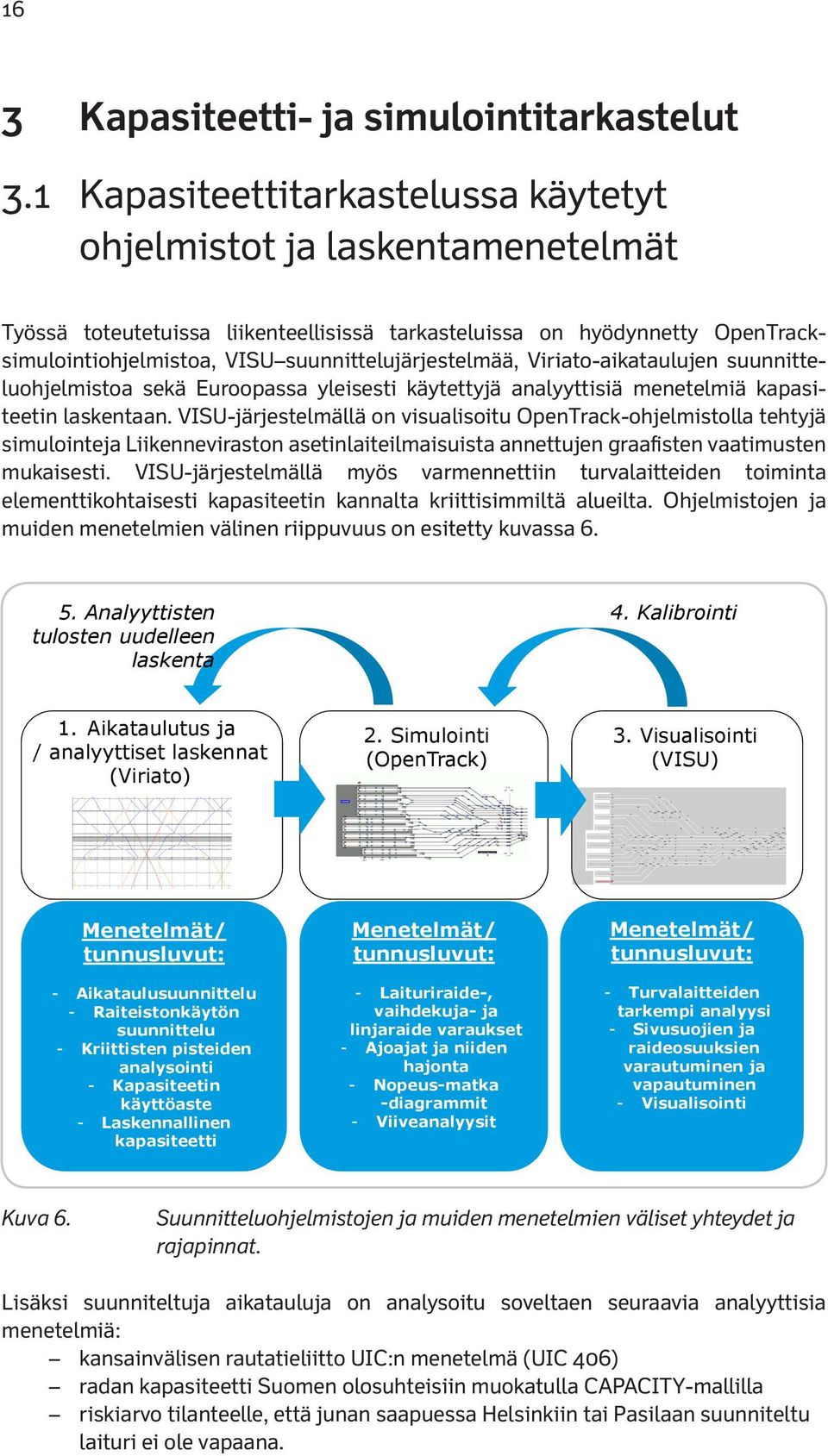 suunnittelujärjestelmää, Viriato-aikataulujen suunnitteluohjelmistoa sekä Euroopassa yleisesti käytettyjä analyyttisiä menetelmiä kapasiteetin laskentaan.